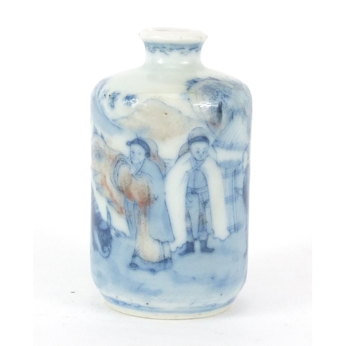 361 - Chinese blue and white porcelain snuff bottle, hand painted with figures in a landscape, character m... 