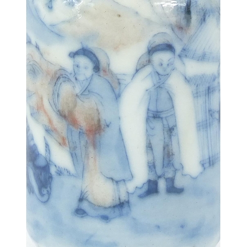 361 - Chinese blue and white porcelain snuff bottle, hand painted with figures in a landscape, character m... 