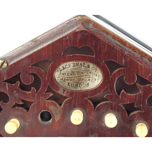 144 - 19th century twenty one button concertina with steel reeds by Lachenal & Co with mahogany case, seri... 