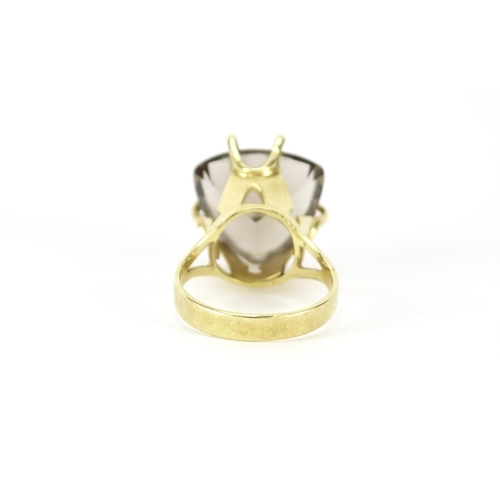 865 - Russian unmarked 14ct gold smoky topaz ring with diamond setting, size O, 7.3g