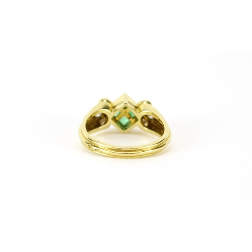 850 - 18ct gold emerald and diamond ring, Sheffield 1980, size M, 5.6g