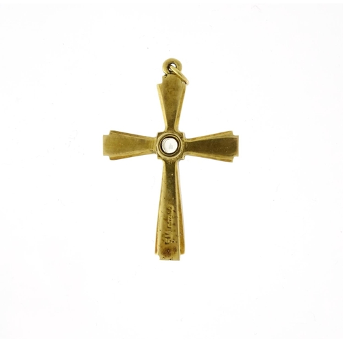 859 - 9ct gold crucifix pendant with The Lord's Prayer Stanhope, 3.5cm long, 4.9g
