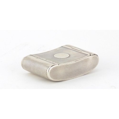775 - Georgian unmarked silver snuff box with engine turned decoration and gilt interior, 6.5cm in length,... 