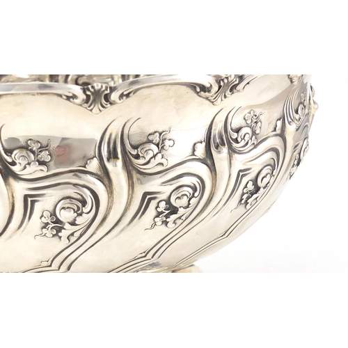 748 - Tiffany & Co sterling silver eight pint fruit bowl embossed with stylised flowers and grapevines, nu... 
