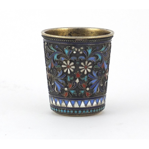 783 - Russian silver and enamel cup with gilt interior, by Ivan Saltykov, Moscow 1888, 5cm high, 52.3g
