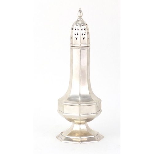 787 - Large octagonal silver caster by James Deakin & Sons, Sheffield 1930, 22.5cm high, 161.4g