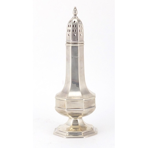787 - Large octagonal silver caster by James Deakin & Sons, Sheffield 1930, 22.5cm high, 161.4g