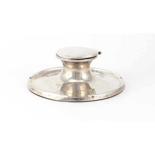 758 - Circular silver Capstan inkwell by Elkington & Co, Birmingham 1919, 15.5cm in diameter, 598.0g