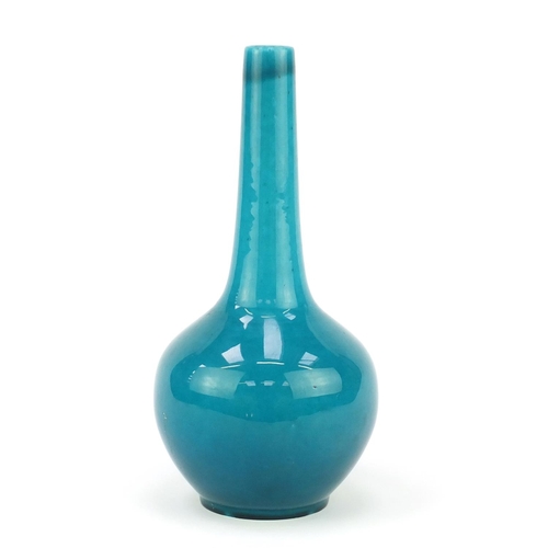 433 - Chinese turquoise glazed porcelain vase, with narrow neck, character marks to the base, 28cm high