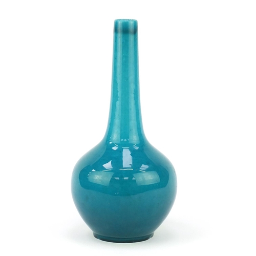 433 - Chinese turquoise glazed porcelain vase, with narrow neck, character marks to the base, 28cm high