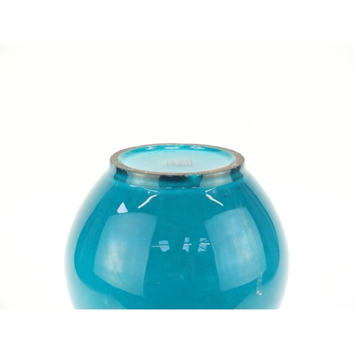 433 - Chinese turquoise glazed porcelain vase, with narrow neck, character marks to the base, 28cm high