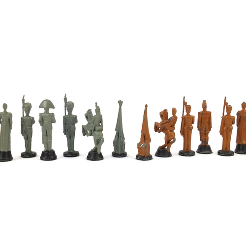163 - Hand painted lead Napoleon chess set, the largest piece approximately 7cm high