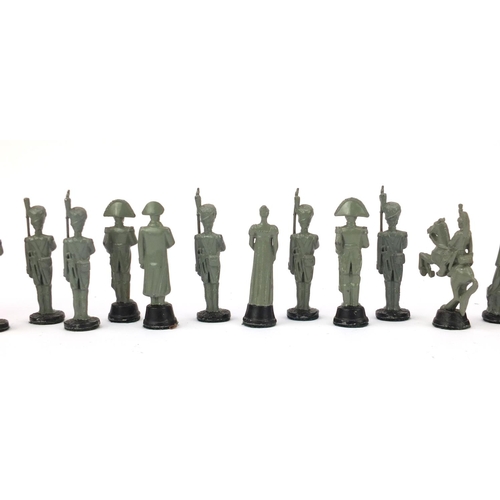 163 - Hand painted lead Napoleon chess set, the largest piece approximately 7cm high