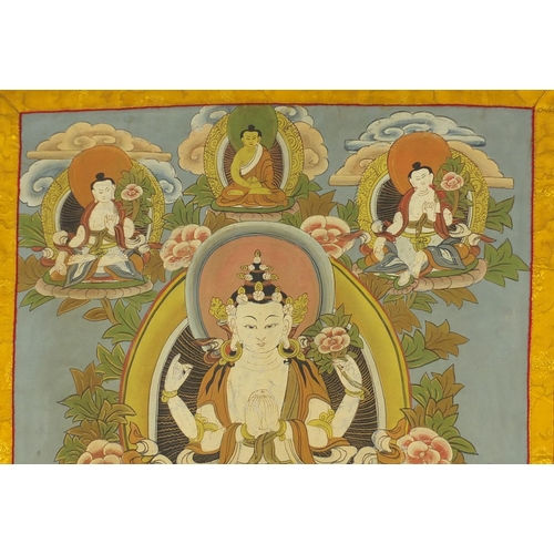507 - Tibetan wall hanging Thangka hand painted with deities, 54.5cm x 42cm