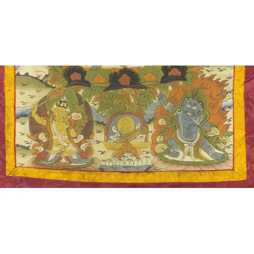 507 - Tibetan wall hanging Thangka hand painted with deities, 54.5cm x 42cm