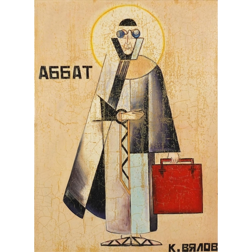 1022 - Vyalov Konstantin Alexandrovich - Man with a briefcase, Russian Arts & Crafts constructivist oil on ... 