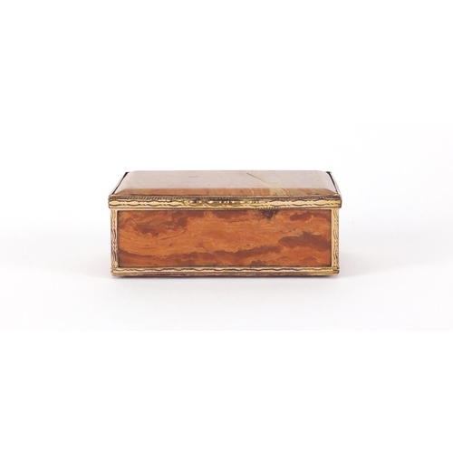 58 - Antique hardstone casket with gold coloured metal mounts, 8.5cm wide