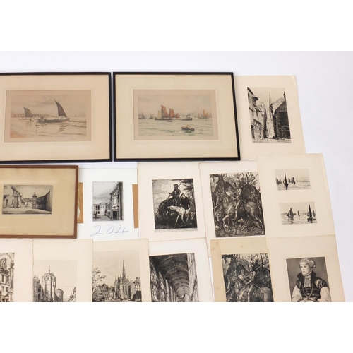 1308 - Collection of antique and later engravings including David Young Cameron, Arthur Carrick and Henry G... 