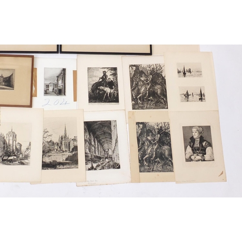 1308 - Collection of antique and later engravings including David Young Cameron, Arthur Carrick and Henry G... 