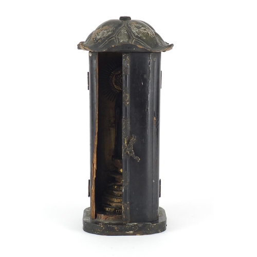 473A - Japanese travel shrine, housed in a lacquered case with gilt interior, the case 29cm high