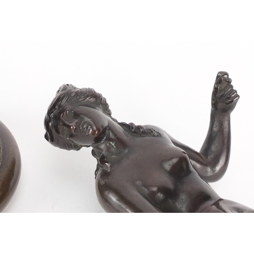28 - Antique patinated bronze study of a nude female, 28cm high
