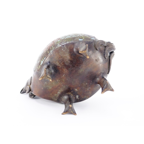 466 - Chinese patinated bronze and cloisonné chicken incense burner, 19.5cm in length