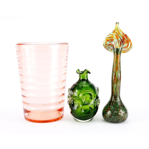 2208 - Art glassware including a large Whitefriars vase and Alum Bay jack in the pulpit vase, the largest 3... 
