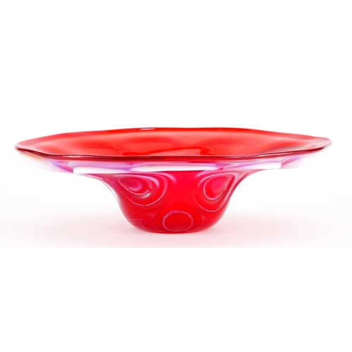 2101 - Murano Vaseline and ruby red glass centre bowl by Salviati, 37.5cm wide