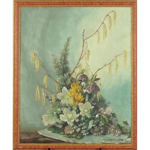 2280 - Still life flowers, oil on canvas board, bearing a signature Wernon Ward, framed, 48cm x 39cm