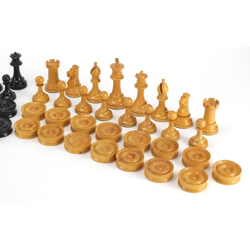 161 - ** DESCRIPTION AMENDED 6/9 ** 19th century boxwood and ebony Staunton chess set and similar draught ... 