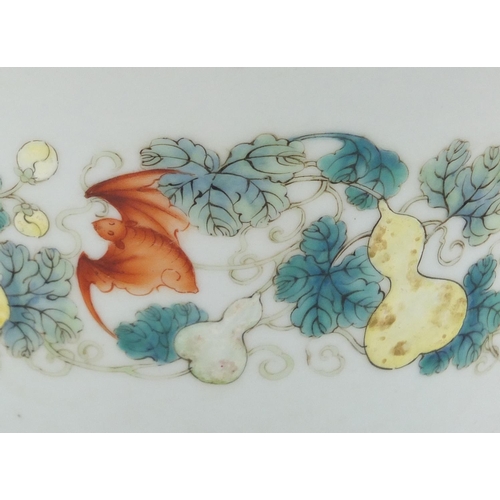 374 - Good Chinese porcelain fluted bowl hand painted in the famille rose palette with bats amongst blosso... 