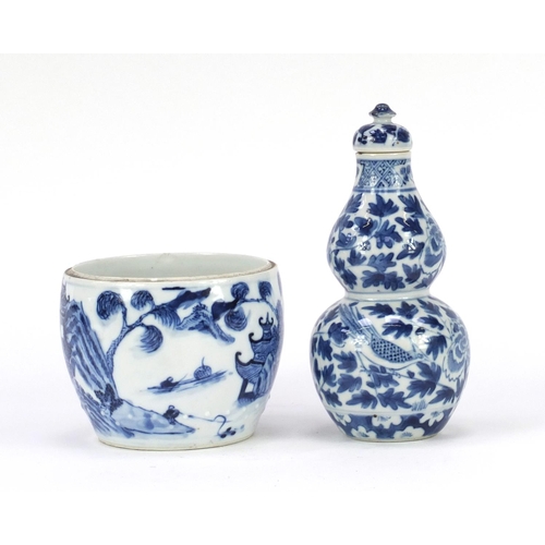 355 - Chinese blue and white porcelain double gourd vase and cover and a pot hand painted with figures in ... 