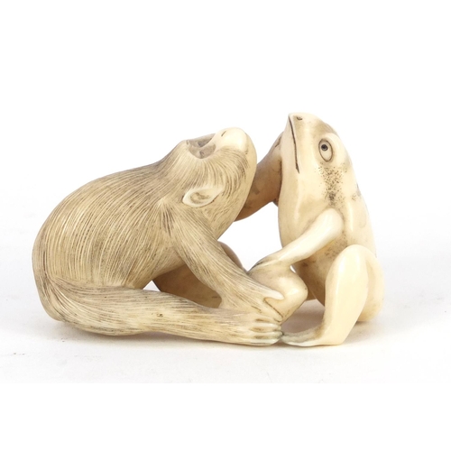 484 - Japanese carved ivory Okimono of a monkey and frog, 7cm wide