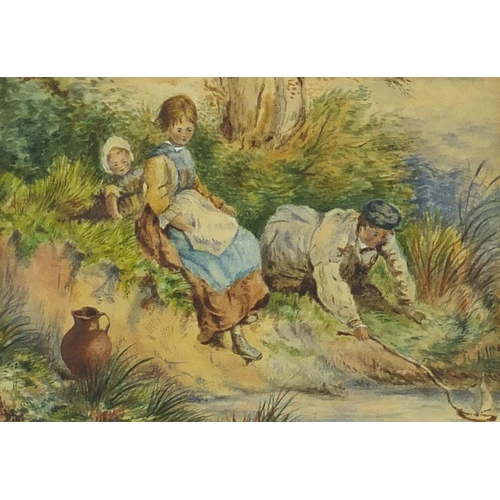 1035 - Attributed to Myles Birket Foster - Fishing for the boat, 19th century watercolour, mounted and fram... 