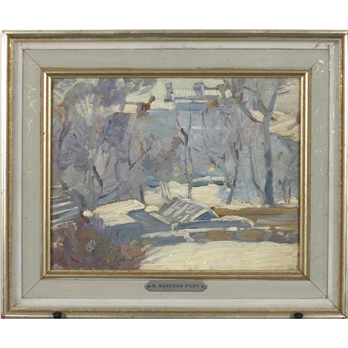 1045 - Robert Wakeham Pilot - Winter landscape, oil on board, framed, 26cm x 20cm (PROVENANCE: Ex private c... 