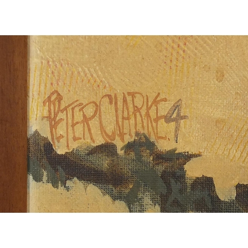 1284 - Harvest scene, oil on board, bearing a signature Peter Clarke, framed, 60cm x 49cm