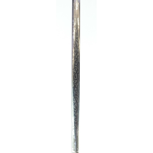 85 - Naturalistic sword stick with engraved steel blade by Swaine Adeney Brigg & Sons, 93.5cm in length