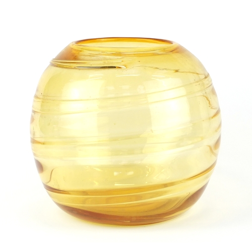 682 - Large Webb amber glass vase having a swirling design, 24cm high