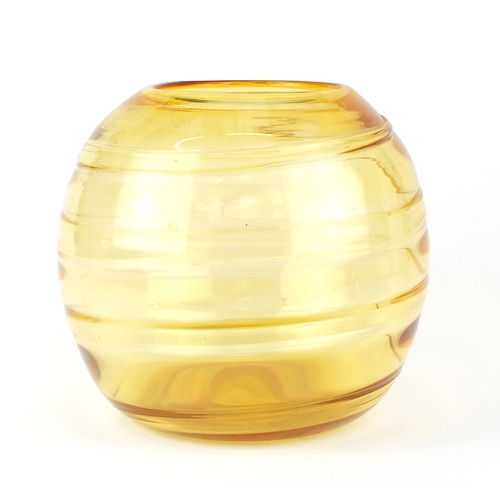682 - Large Webb amber glass vase having a swirling design, 24cm high