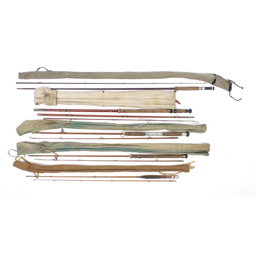 116 - Five vintage fishing rods including two Hardy split cane spinning rods, Allcocks Little Gem split ge... 