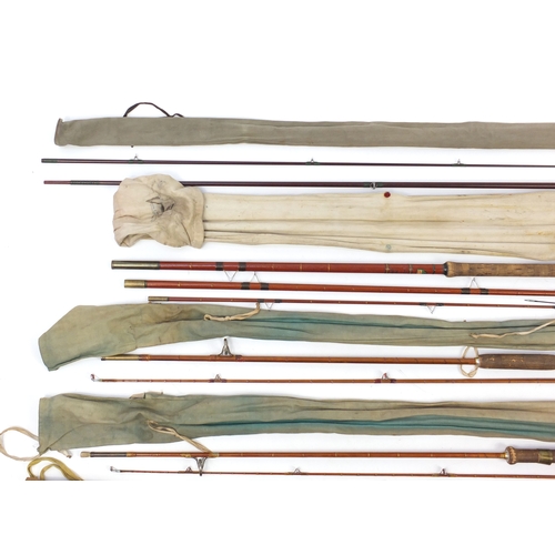 116 - Five vintage fishing rods including two Hardy split cane spinning rods, Allcocks Little Gem split ge... 