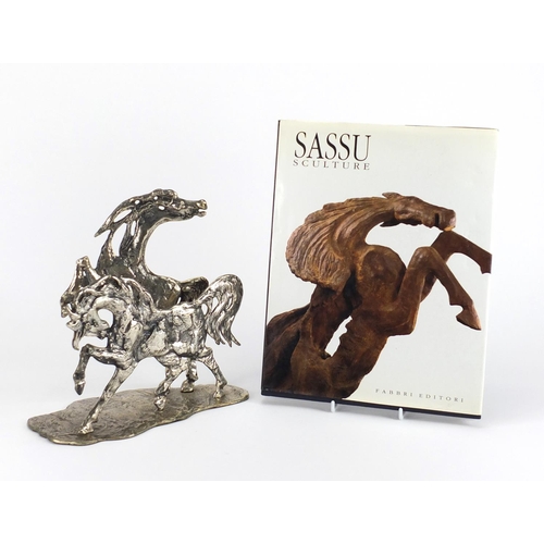719 - Aligi Sasu, 800 grade silver sculpture of two horse, limited edition 27/650, impressed marks to the ... 