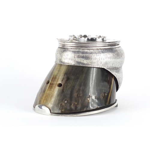 31 - Horse hoof inkwell with silver plated mounts by Elkington & Co, 12.5cm high