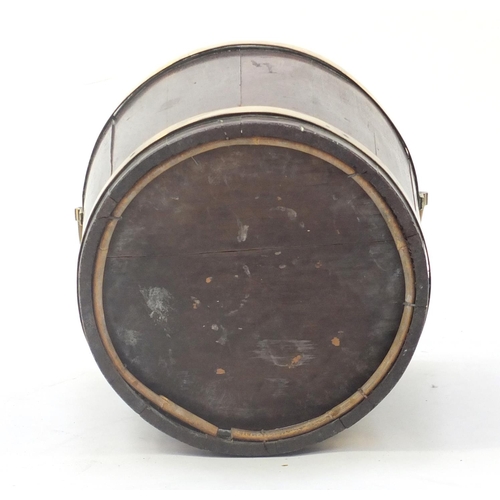 128 - 18th century Irish brass bound mahogany peat bucket, with brass swing handle 46cm high excluding the... 