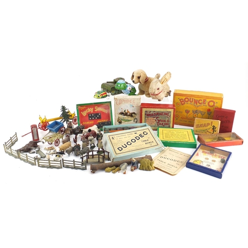 160 - Victorian and later toys and games including Britain's hand painted lead farmyard animals and access... 