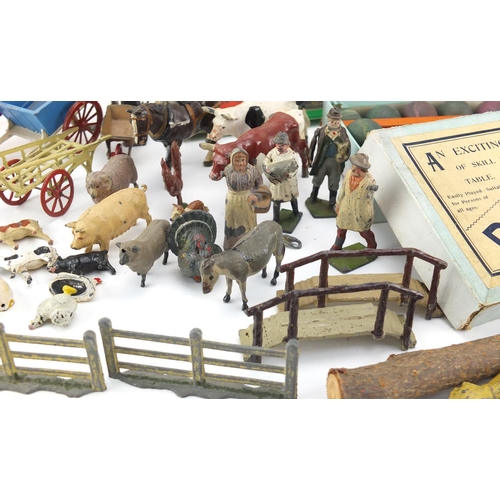 160 - Victorian and later toys and games including Britain's hand painted lead farmyard animals and access... 