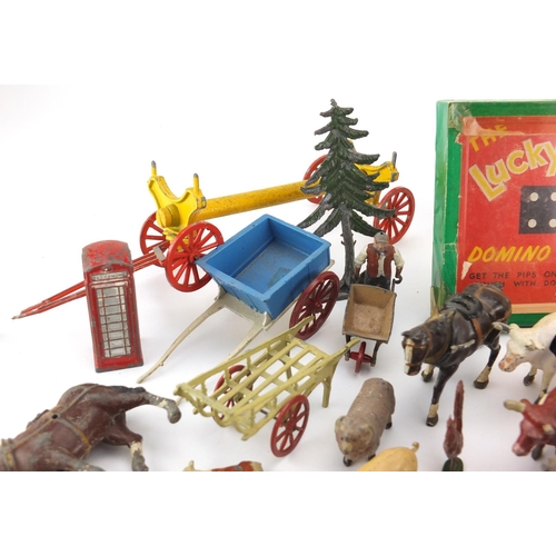 160 - Victorian and later toys and games including Britain's hand painted lead farmyard animals and access... 