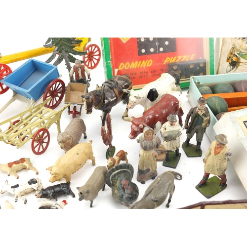 160 - Victorian and later toys and games including Britain's hand painted lead farmyard animals and access... 