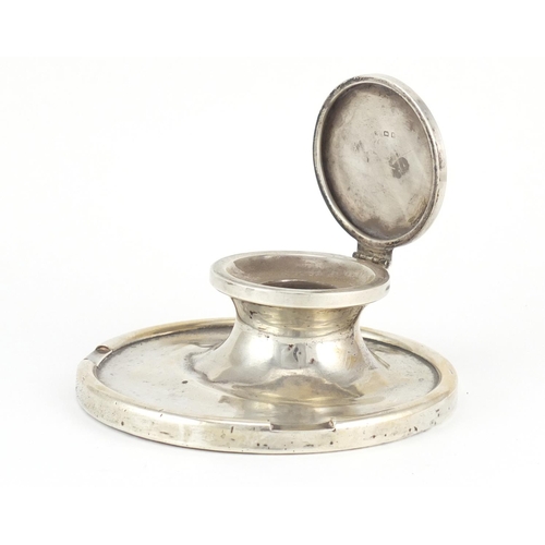 788 - Circular silver capstan inkwell, indistinct makers mark Birmingham 1929, 12.5cm in diameter
