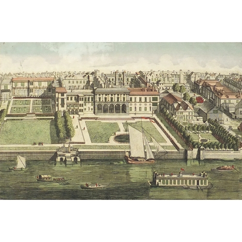 214 - La Maison De Somerset Le Long Du Rivage, mid 18th century coloured etching, London Vue D'Optique, mo... 